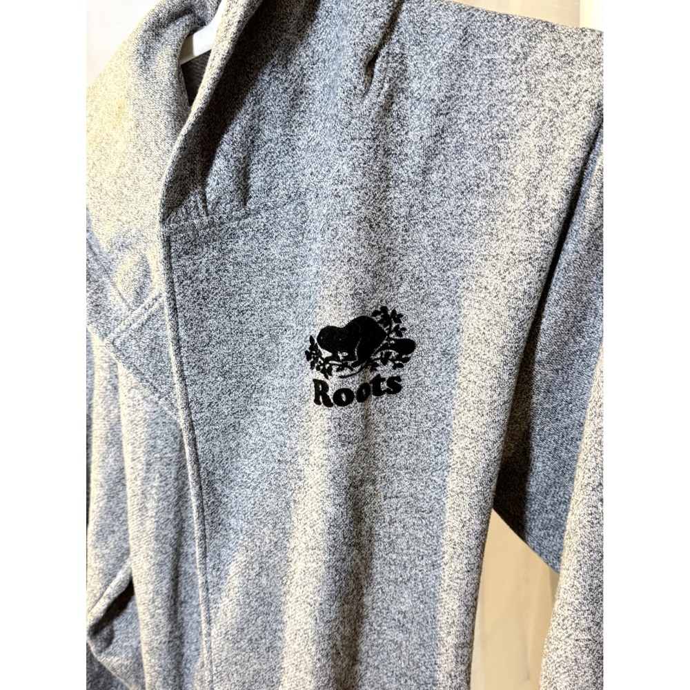 Roots Wrap Cardigan Robe S/M Grey Salt and Pepper Hooded Belted Fleece Robe - Picture 3 of 4